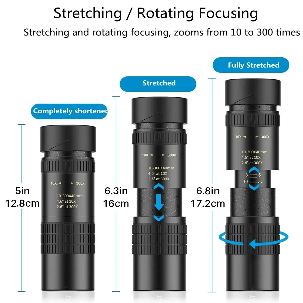 Telescopio Monocular HD de 300x30 Potente con Trípode y Clip para Teléfono